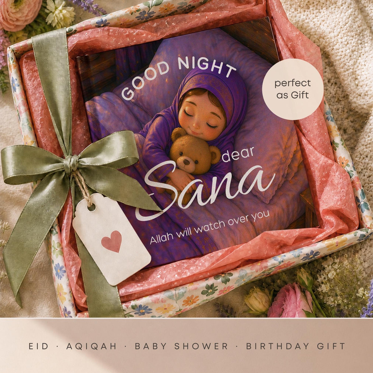 Personalized Islamic Bedtime Story Book for Girls | Keepsake Memory Book | Unique Muslim Gift for Eid | Allah Bedtime Story