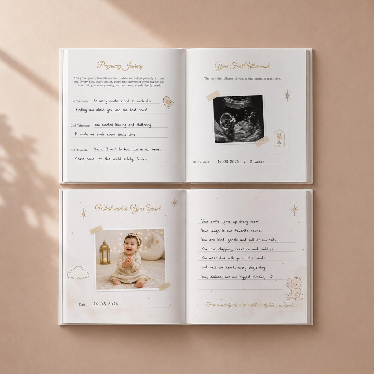 Personalized Islamic Baby Book | 112 Pages XXL Muslim First Year Baby Book | Islam Baby Favor | Aqiqah Memory Gift
