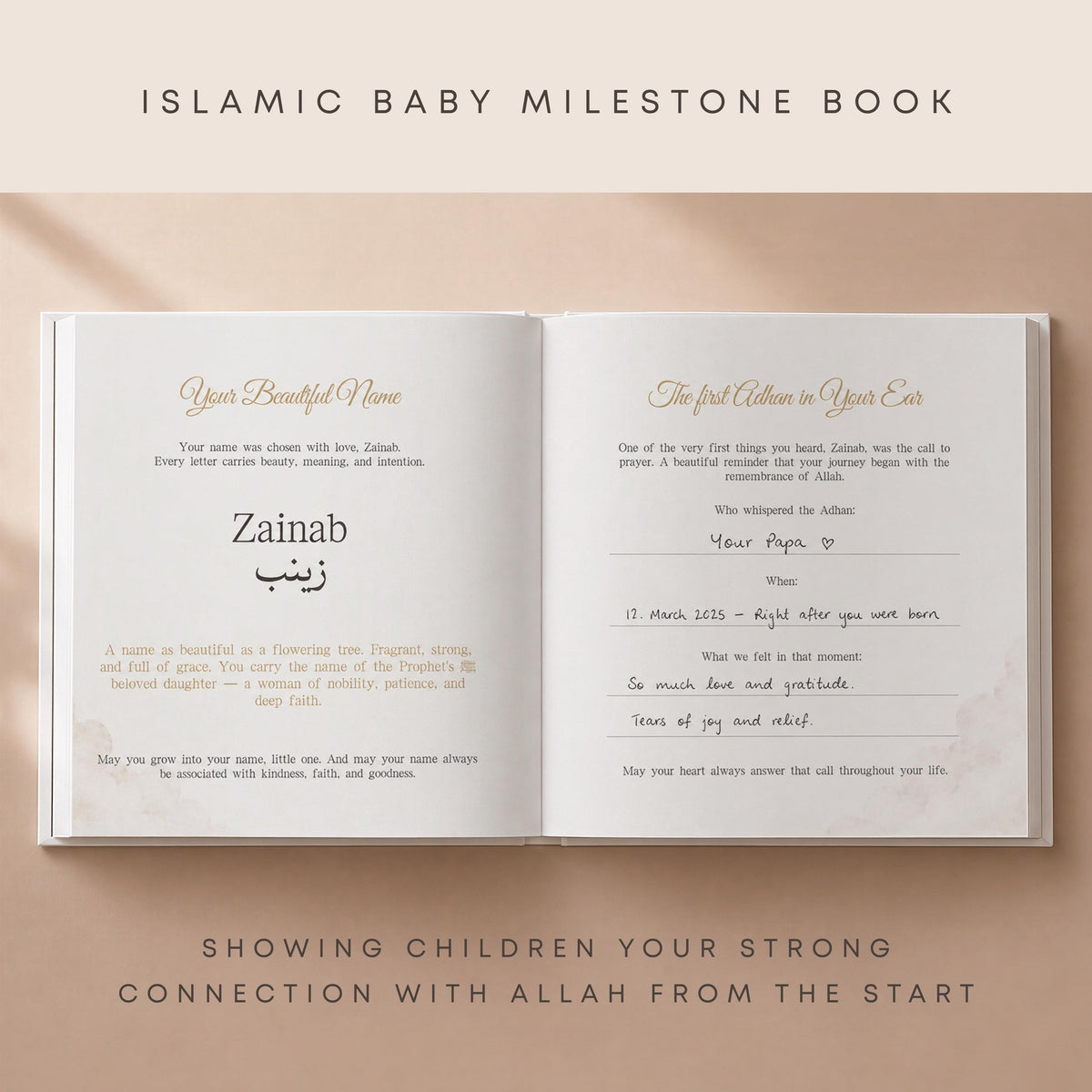 Personalized Baby Naming Gift - Islamic Memory Book - Muslim Aqiqah Keepsake, Custom First Year Milestones