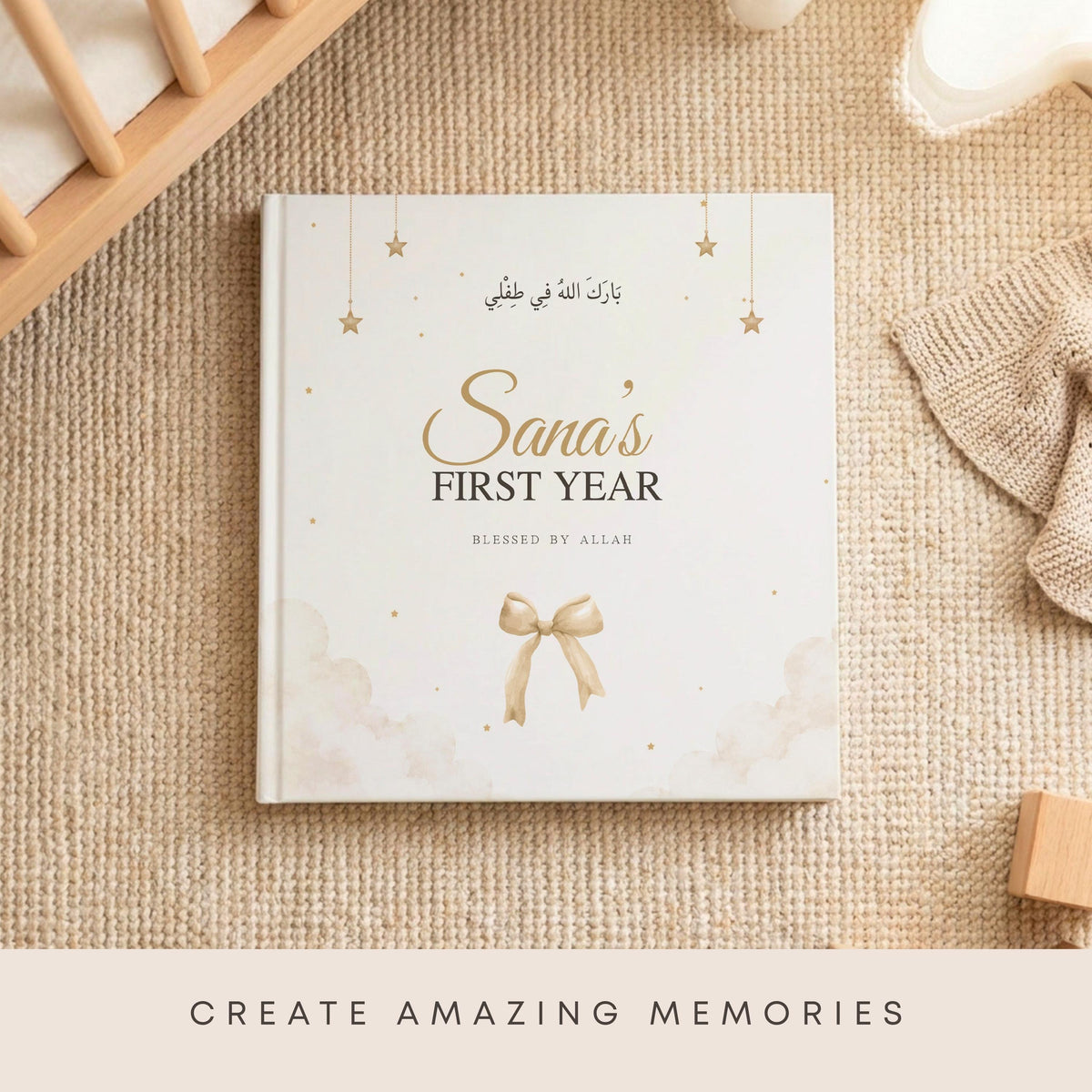 Personalized Baby Naming Gift - Islamic Memory Book - Muslim Aqiqah Keepsake, Custom First Year Milestones