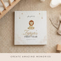 Islamic Baby Memory Book Personalized - Lion Muslim Baby Keepsake Hardcover, First Birthday Milestone Book for Baby Boy | Eid Gift