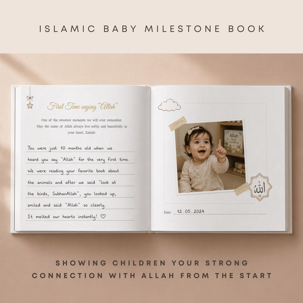 Personalized Islamic Baby Book | 112 Pages XXL Muslim First Year Baby Book | Islam Baby Favor | Aqiqah Memory Gift