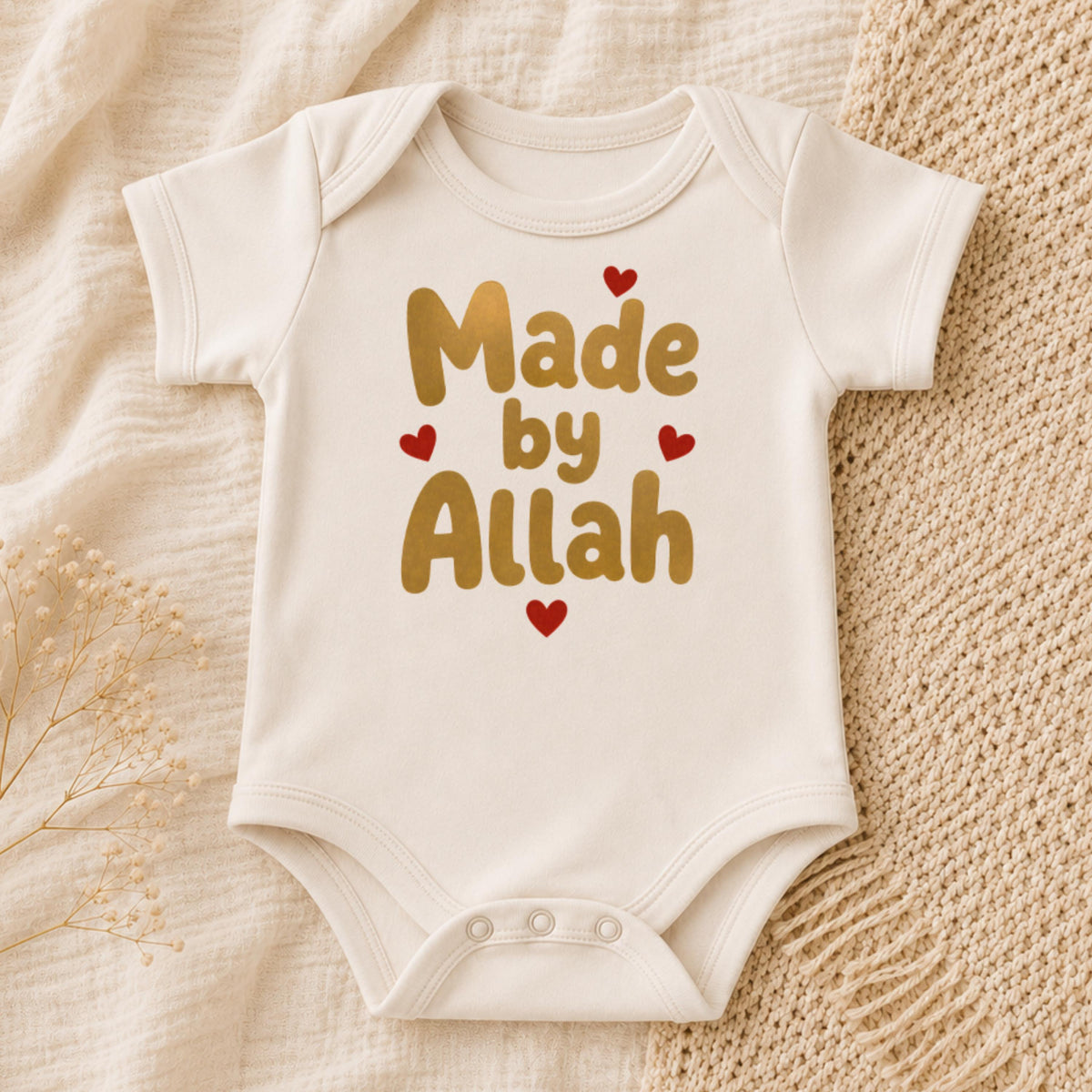 Muslim Baby Bodysuit | Made by Allah, 100% Cotton Islamic Gift