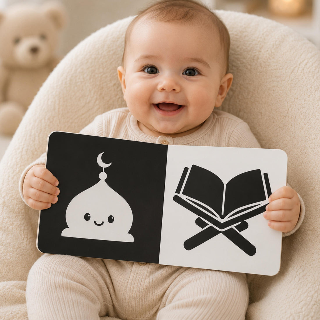 Personalized islamic Baby Gift - black and white Newborn High-Contrast Book | Newborn Visual Stimulation | Muslim Baby Favor