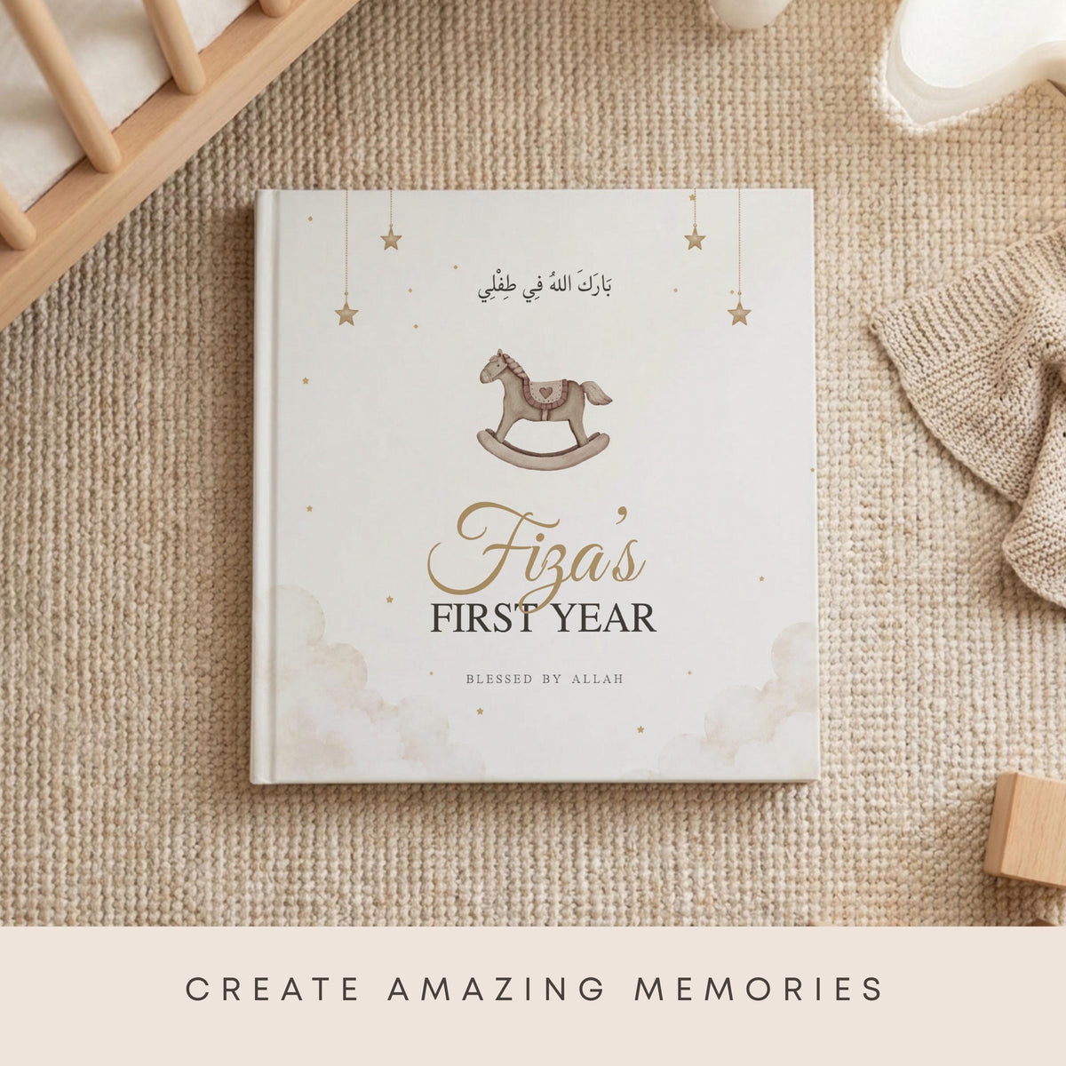 Personalized Islamic Baby Memory Book - First Year Milestone Keepsake (Hardcover)