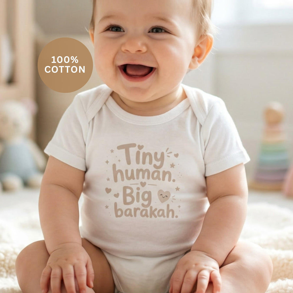 Islamic Baby Bodysuit | Tiny Human Big Barakah, 100% Cotton