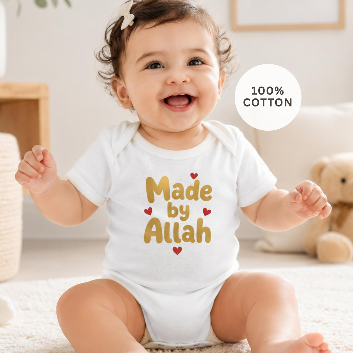 Muslim Baby Bodysuit | Made by Allah, 100% Cotton Islamic Gift