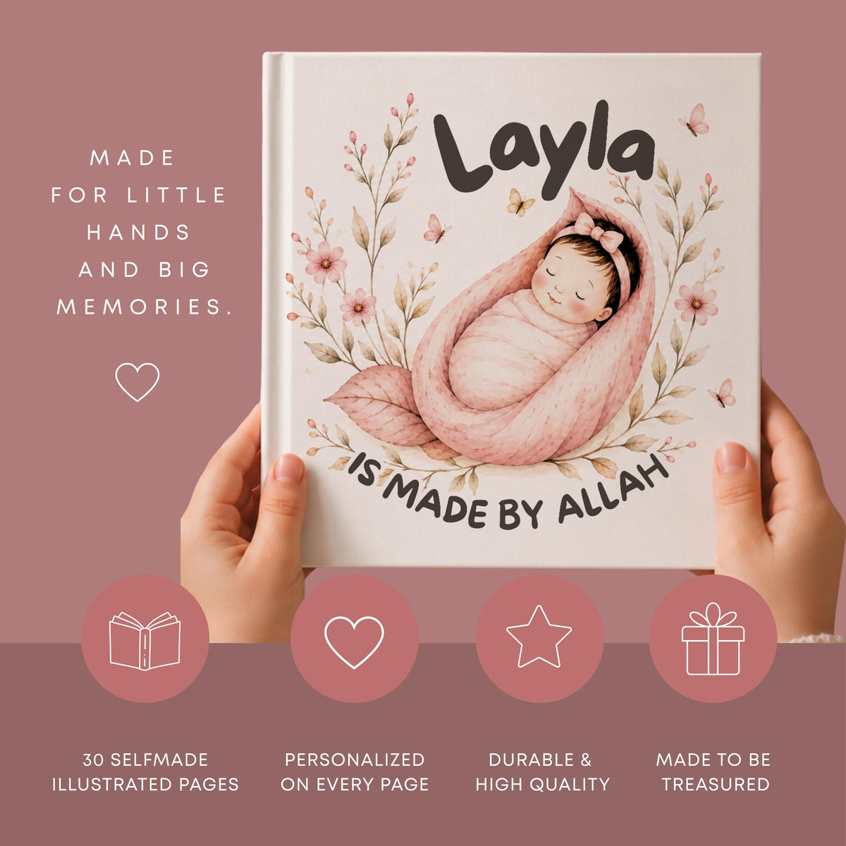 Personalized Islamic Storybook - Keepsake for Baby's First Birthday, Allah Loves You Book