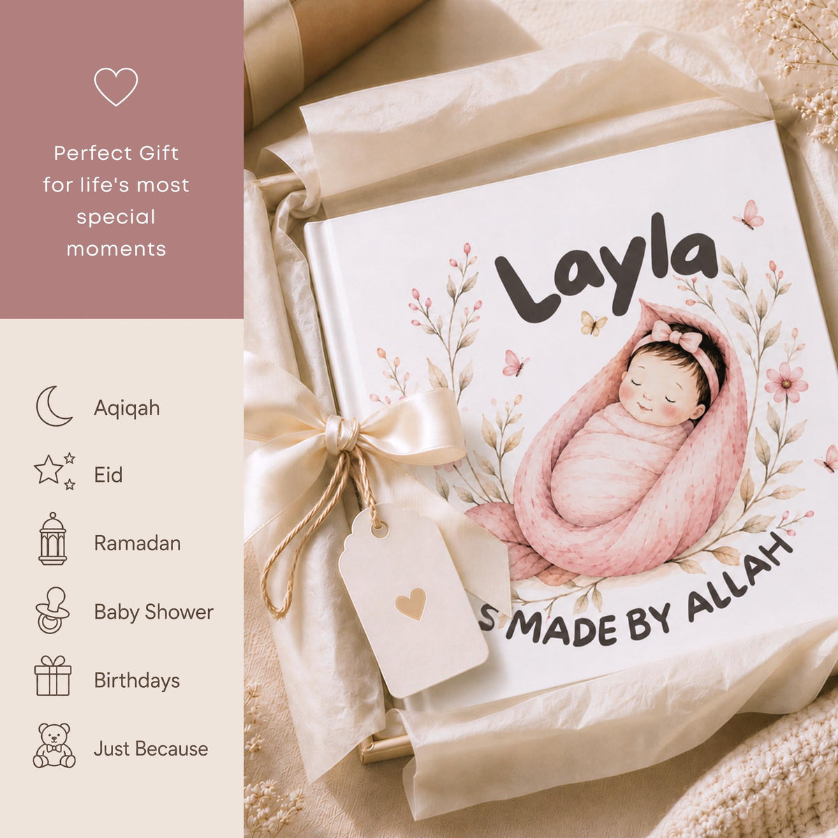 Personalized Islamic Storybook - Keepsake for Baby's First Birthday, Allah Loves You Book