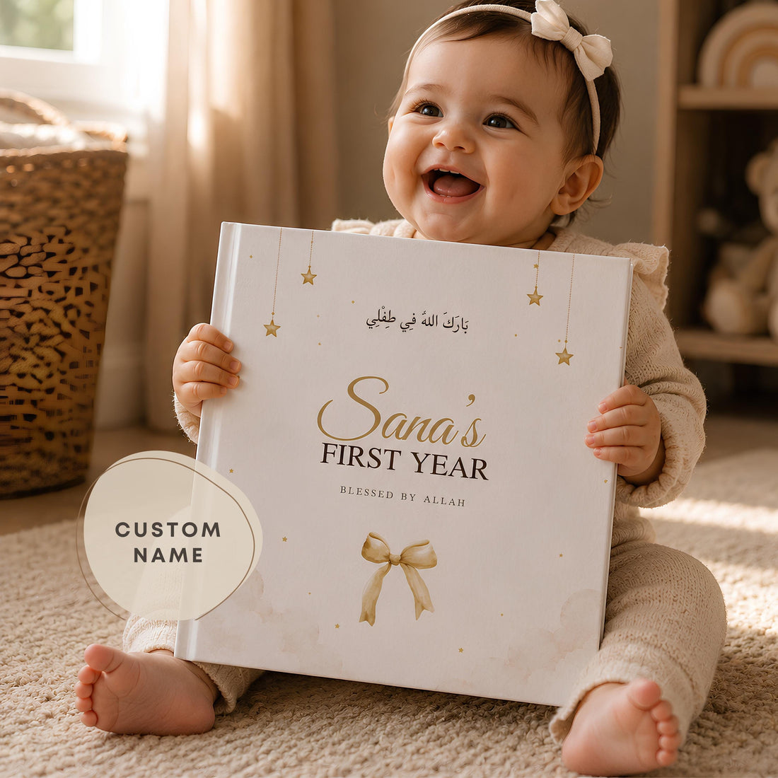 Personalized Baby Naming Gift - Islamic Memory Book - Muslim Aqiqah Keepsake, Custom First Year Milestones