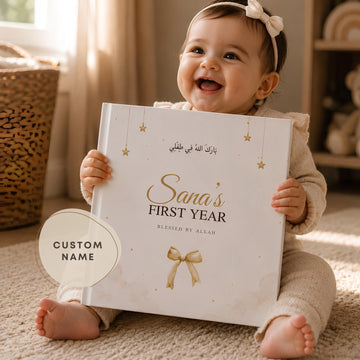 Personalized Baby Naming Gift - Islamic Memory Book - Muslim Aqiqah Keepsake, Custom First Year Milestones