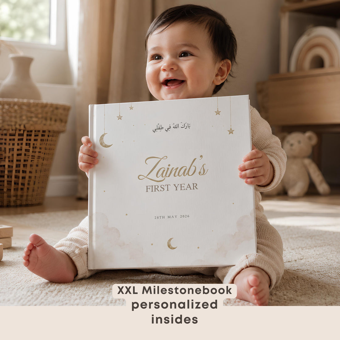 Personalized Islamic Baby Book | 112 Pages XXL Muslim First Year Baby Book | Islam Baby Favor | Aqiqah Memory Gift