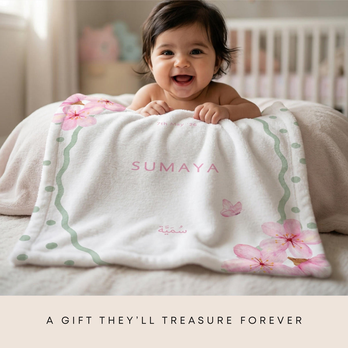 Newborn Islamic Gift, Personalized Aqiqah Baby Blanket, Custom Name Blanket