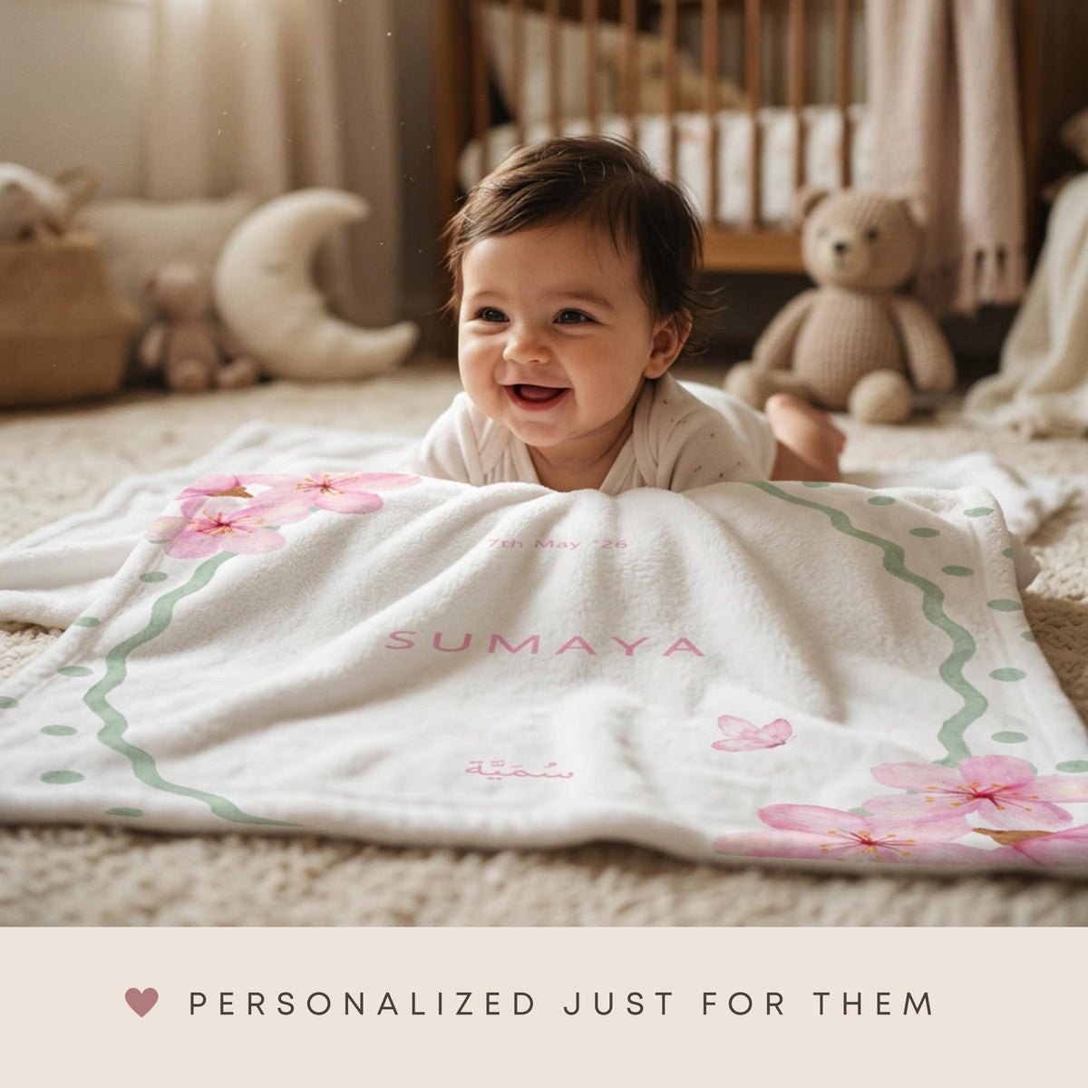 Newborn Islamic Gift, Personalized Aqiqah Baby Blanket, Custom Name Blanket
