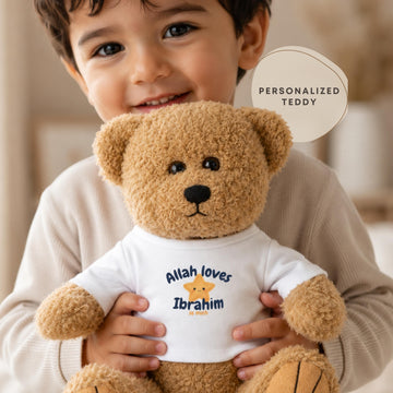 Personalized Islamic Teddy Bear | Muslim Baby Gift | Allah Loves You Plush Toy | Aqiqah Gift | Eid Gift for Baby | Islamic Newborn Keepsake