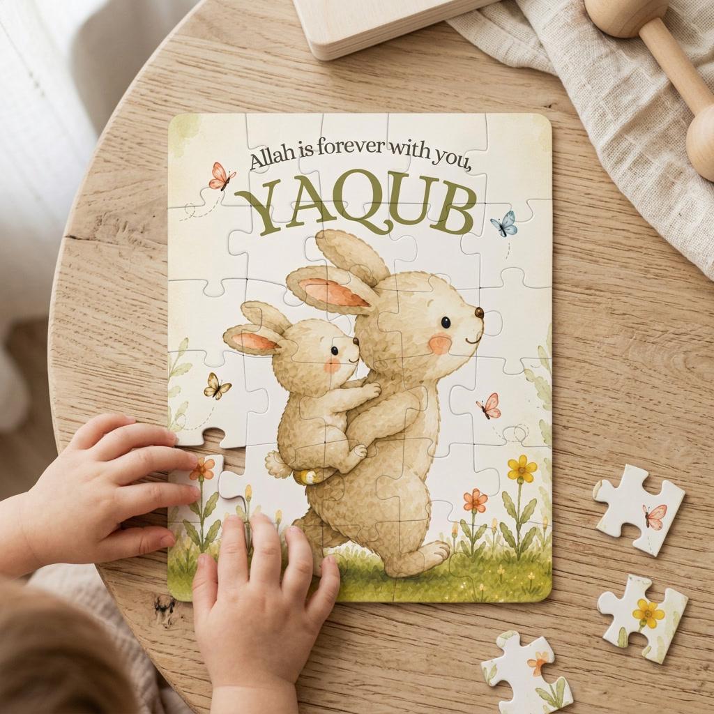 Personalized Islamic Name Puzzle | Muslim Baby Keepsake | Aqiqah Gift | Ramadan & Eid Gift | Allah Is Forever With You